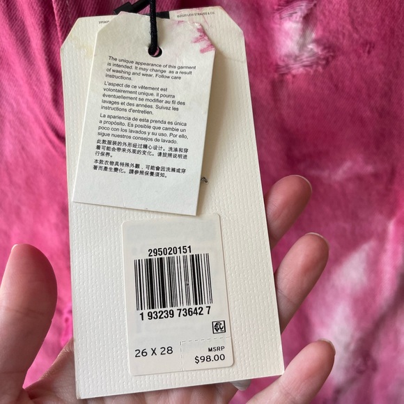 Levis 501 Skinny Jeans Tie Dye Pink Custom New Tags Distressed Button Fly 26x28 - Picture 3 of 8